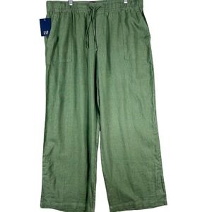 Gap Linen Pants Women XL Green Relaxed Fit Elastic Waist Drawstring Casual 38x30